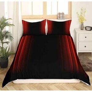King Size Duvet Cover Set Black Red Ombre Stripe 2 Pillow Shams‎